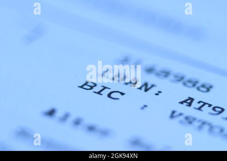Relevé de compte avec IBAN et BIC, Autriche Banque D'Images