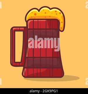 tankard en bois avec illustration vectorielle isolée à la bière dans un style plat Illustration de Vecteur