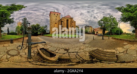 Vue panoramique à 360° de Bautzen, Vieille ville, Eglise Saint-Michel chantier naval Wendish, vue panoramique, atmosphère nuageux le matin 4901