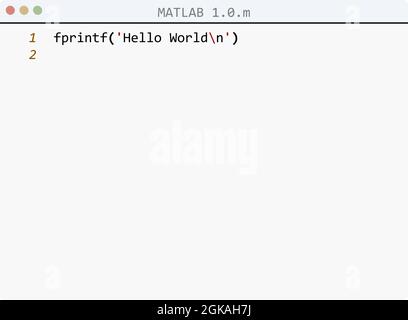 Exemple de programme Hello World de MATLAB 1.0 dans l'illustration de la fenêtre de l'éditeur Illustration de Vecteur