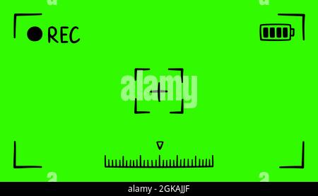 Cadre de viseur vert dessiné à la main de l'appareil photo. Écran d'affichage numérique du magnétoscope. Modèle de conception de périphérique. Illustration vectorielle isolée sur Illustration de Vecteur