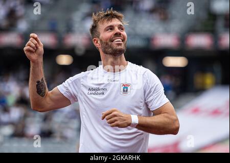 Aarhus, Danemark. 12 septembre 2021. Patrick Mortensen (9) d'AGF vu avant le match 3F Superliga entre Aarhus GF et Vejle Boldklub au parc Ceres d'Aarhus. (Crédit photo: Gonzales photo - Morten Kjaer). Banque D'Images