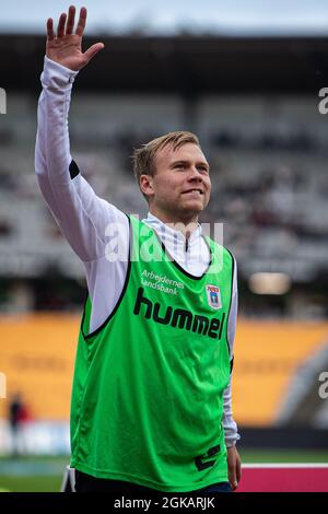 Aarhus, Danemark. 12 septembre 2021. Jon Thorsteinsson d'AGF vu avant le match 3F Superliga entre Aarhus GF et Vejle Boldklub au parc Ceres d'Aarhus. (Crédit photo: Gonzales photo - Morten Kjaer). Banque D'Images