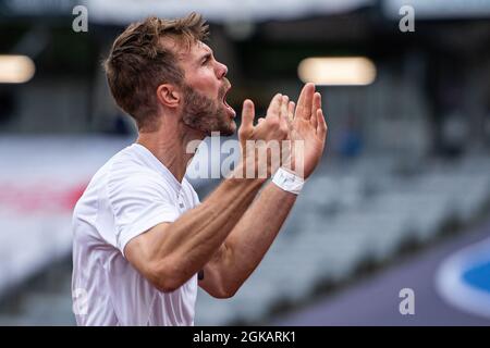 Aarhus, Danemark. 12 septembre 2021. Patrick Mortensen (9) d'AGF vu avant le match 3F Superliga entre Aarhus GF et Vejle Boldklub au parc Ceres d'Aarhus. (Crédit photo: Gonzales photo - Morten Kjaer). Banque D'Images