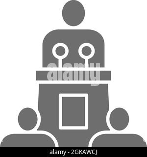 Conférencier, discours, conférence, séminaire de formation, leader, homme politique icône grise. Illustration de Vecteur