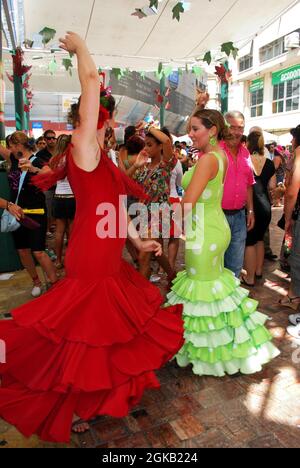 Danse flamenco à la Feria de Malaga, Malaga, Espagne. Banque D'Images