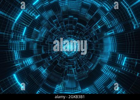 Cyberespace numérique, arrière-plan du tunnel du réseau de données Banque D'Images