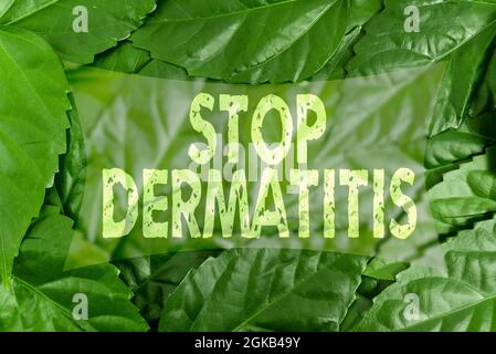 Affiche Stop dermatite. Aperçu de l'entreprise a mis fin à l'irritation causée par le toucher quelque chose nature conservation Ideas, New Environmental Banque D'Images