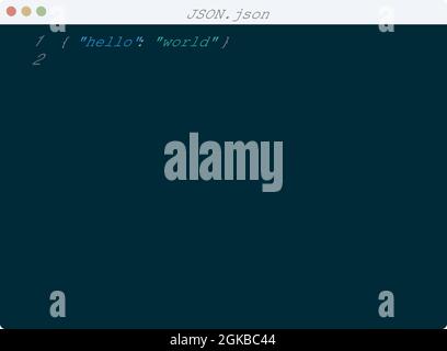 JSON langue Hello World exemple de programme dans l'illustration de la fenêtre de l'éditeur Illustration de Vecteur