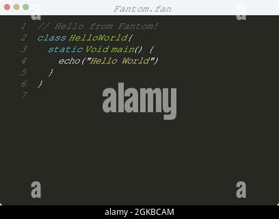 Exemple de programme Hello World de Fantom Language dans l'illustration de la fenêtre de l'éditeur Illustration de Vecteur