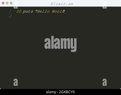Elixir langue Hello World exemple de programme dans l'illustration de la fenêtre de l'éditeur Illustration de Vecteur