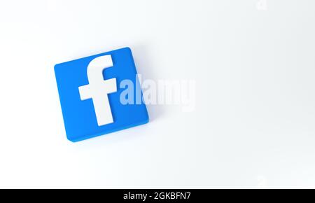 Logo Facebook avec espace pour le texte et les graphiques sur fond blanc. Rendu 3D. Banque D'Images