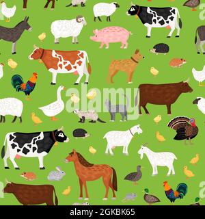 Motif vectoriel sans couture avec animaux de ferme Illustration de Vecteur