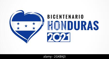 Bicentenario Honduras 2021 affiche avec emblème de coeur, texte espagnol - année du Bicentenaire du Honduras, 200 ans d'indépendance. Bannière pour la fête Illustration de Vecteur