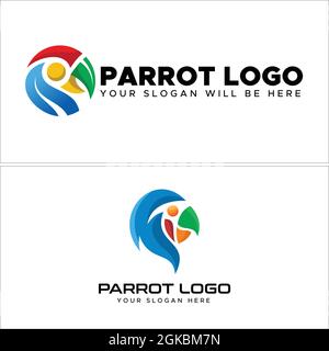 Design coloré du logo de voyage du perroquet de tête Illustration de Vecteur