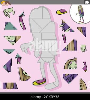 Illustration de dessin animé d'un jeu de puzzle éducatif pour les enfants avec un personnage de fille de zombie effrayant Illustration de Vecteur