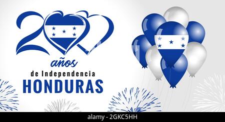 200 anos anniversaire Indepedencia Honduras, espagnol texte - 200 ans anniversaire indépendance jour de l'Espagne. Décor de fête avec feux d'artifice Illustration de Vecteur