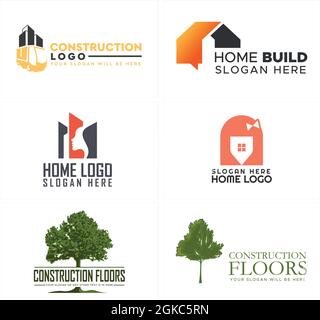 Construction réparation maison bâtiment arbre naturel Go vert logo design Illustration de Vecteur