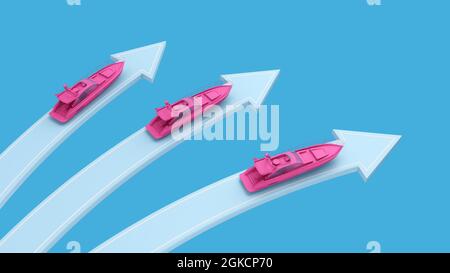 trois bateaux de mer sur la flèche. rendu 3d Banque D'Images