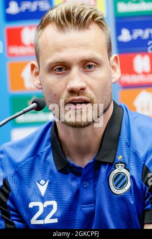 Simon Mignolet, gardien de but du club, photographié lors d'une conférence de presse de l'équipe belge de football Club Brugge, mardi 14 septembre 2021, à Brugge, en PREPPEa Banque D'Images