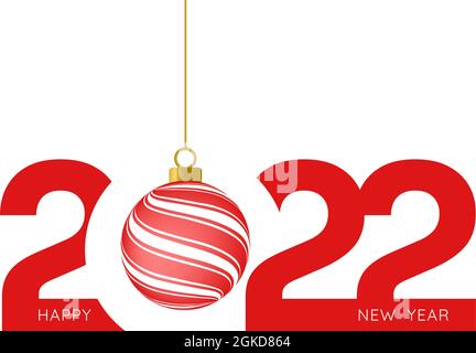 2022 bon nouvel an texte rouge et message de boule rouge sur fond blanc pour la publicité, calendrier, carte, ou web bannière design vecteur stock Illustration de Vecteur