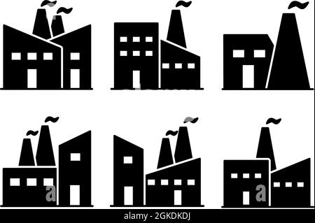 Fabrication usine industriel collection vecteur noir carré ensemble d'icônes ou logo ligne silhouette isolé sur l'illustration de symbole de fond noir vecteur Illustration de Vecteur