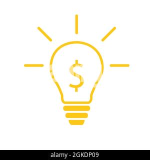 Illustration d'une ampoule jaune avec le signe dollar à l'intérieur qui représente la hausse du coût de l'électricité. Illustration vectorielle. Banque D'Images