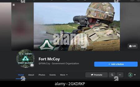 Cette capture d'écran de la page officielle de fort McCoy, Wisconsin, Facebook est présentée le 24 mars 2021. Cette page, ainsi que plusieurs autres pages et sites Web de présence en ligne, ont été la raison pour laquelle le Bureau des affaires publiques de fort McCoy a remporté un premier prix pour le Prix exceptionnel de gestion des médias numériques du Commandement matériel de l'Armée de terre 2020. Banque D'Images