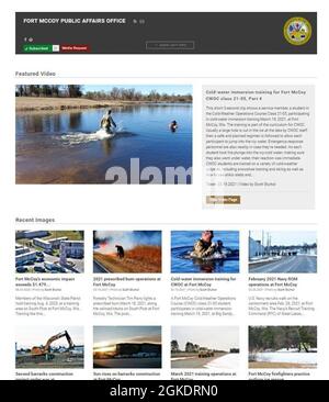 Cette capture d'écran de la page officielle du service de distribution de vidéos et d'images de la Défense de fort McCoy, Wisconsin, est présentée le 24 mars 2021. Cette page, ainsi que plusieurs autres pages et sites Web de présence en ligne, ont été la raison pour laquelle le Bureau des affaires publiques de fort McCoy a remporté un premier prix pour le Prix exceptionnel de gestion des médias numériques du Commandement matériel de l'Armée de terre 2020. Banque D'Images