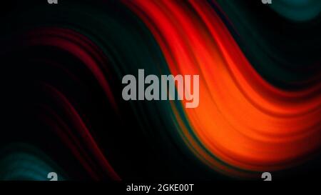Arrière-plan abstrait de mouvement de couleur rouge, verte, orange et bleue foncée. Mouvement. Les cordes tordue ou ondulée se déplacent lentement sous le projecteur Banque D'Images
