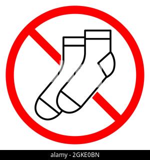 Interdiction de chaussettes. Aucune affiche de chaussettes. Les chaussettes sont interdites. Arrêter ou interdire le signe vectoriel rond rouge. Illustration de Vecteur