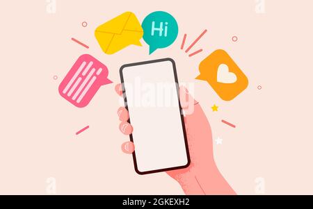 Téléphone portable avec messages. Concept de communication et de réseautage social. Illustration vectorielle pour les sites Web et la conception de bannières Illustration de Vecteur