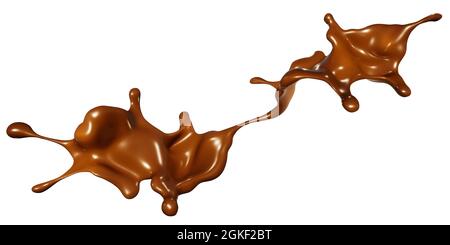 Éclaboussures de chocolat coloré isolées sur fond blanc.(Illustration générée numériquement par l'ordinateur de rendu 3D.) Banque D'Images