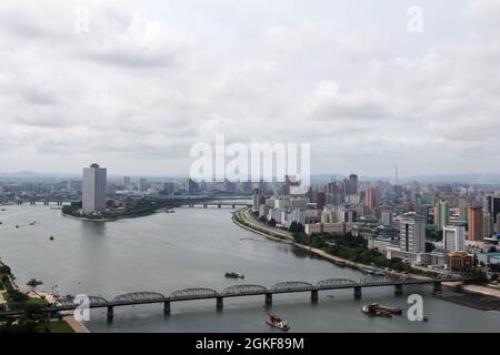 PYONGYANG, CORÉE DU NORD - 26 JUILLET 2015 : vue panoramique sur Pyongyang, Corée du Nord. Pyongyang est la capitale et la plus grande ville de Corée du Nord. Banque D'Images