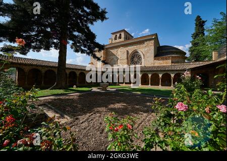 San Pedro de la Rúa, XIIE-xiiie siècles. Cloître de style roman. Estella. Navarra. L'Espagne. Banque D'Images