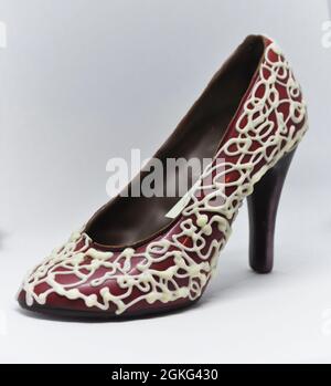 Une chaussure créée et décorée en chocolat du chocolatier James Chocolate, île d'Arran, Écosse Banque D'Images