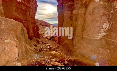 Un canyon de fente allant dans le monument national de Vermilion Cliffs Arizona le long de la lune de miel Trail. Banque D'Images