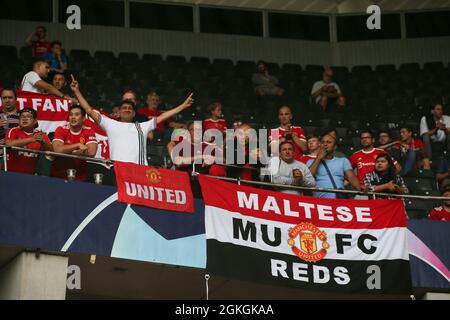 Berne, Suisse, 14 septembre 2021. Les fans de Manchester United lors du match de l'UEFA Champions League au Stadion Wankdorf, Berne. Le crédit photo devrait se lire: Jonathan Moscrop / Sportimage Banque D'Images