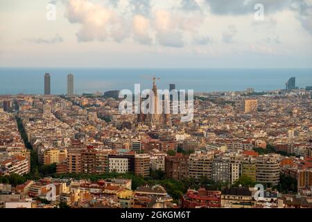 Vue aérienne de Barcelone depuis les bunkers de Guinardo Banque D'Images