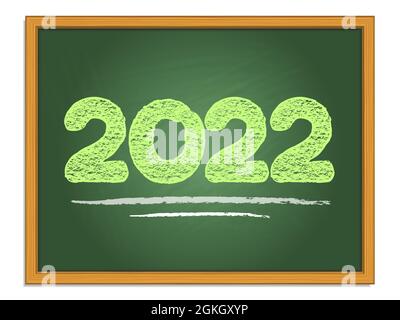 2022 caractères craie sur tableau noir vert. Numéros vectoriels de la nouvelle année. Illustration de Vecteur