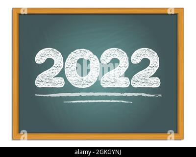 2022 caractères craie sur tableau noir vert. Numéros vectoriels de la nouvelle année. Illustration de Vecteur
