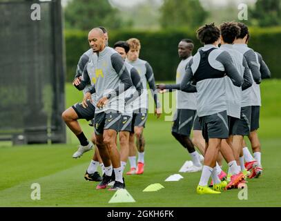 Kirkby, Knowsley, Merseyside, Angleterre, 14 septembre 2021: The Academy, KirkbyKnowsley, Merseyside, Angleterre: Liverpool FC formation avant le match de la Ligue des Champions contre AC Milan le 15 septembre: Fabinho de Liverpool pendant la séance d'entraînement ouverte de cet après-midi Banque D'Images