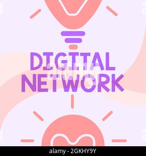 Réseau numérique de texte d'écriture manuscrite. Concept signification réseau incorporant commutation numérique et transmission luminescent ampoule dessin frais Banque D'Images