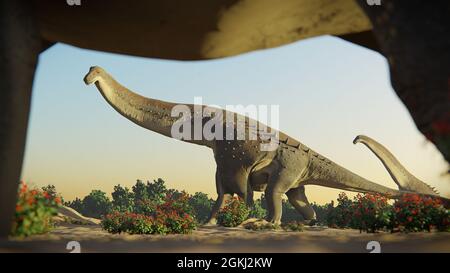 Alamosaurus, groupe de dinosaures de la période du Crétacé tardif, rendu scientifique 3d Banque D'Images