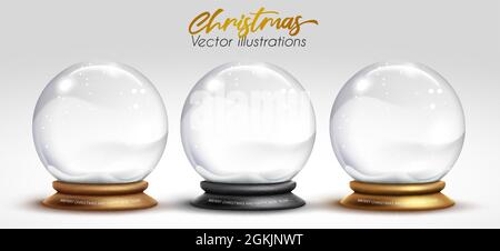 Ensemble boule à neige en cristal de Noël à motif vectoriel. Collection de boules de verre en cristal de Noël isolées en fond blanc pour la décoration d'ornement de Noël. Illustration de Vecteur