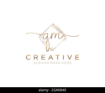 QM féminine logo beauté monogramme et élégant logo design, écriture logo de la signature initiale, mariage, mode, floral et botanique avec la création Illustration de Vecteur