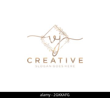 VJ logo féminin beauté monogramme et élégant logo design, écriture logo de la signature initiale, mariage, mode, floral et botanique avec la création Illustration de Vecteur