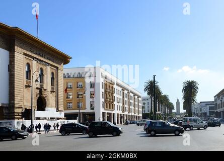 Immeuble de la Banque du Maroc sur l'avenue Mohammed V à Rabat, au Maroc. Banque D'Images