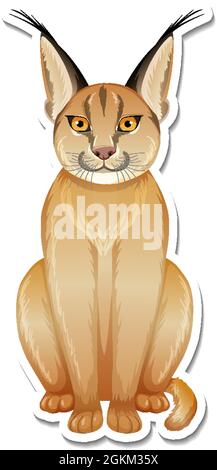 Un modèle d'autocollant d'illustration de personnage de dessin animé caracal Illustration de Vecteur