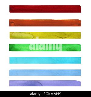 Sept aquarelles de couleur arc-en-ciel sont peintes sur le fond blanc Banque D'Images